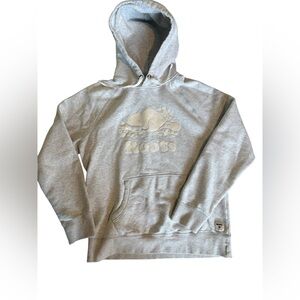 Roots Hoodie Light Gray Pullover Women L Cotton Heavy Sweatshirt Beaver Logo